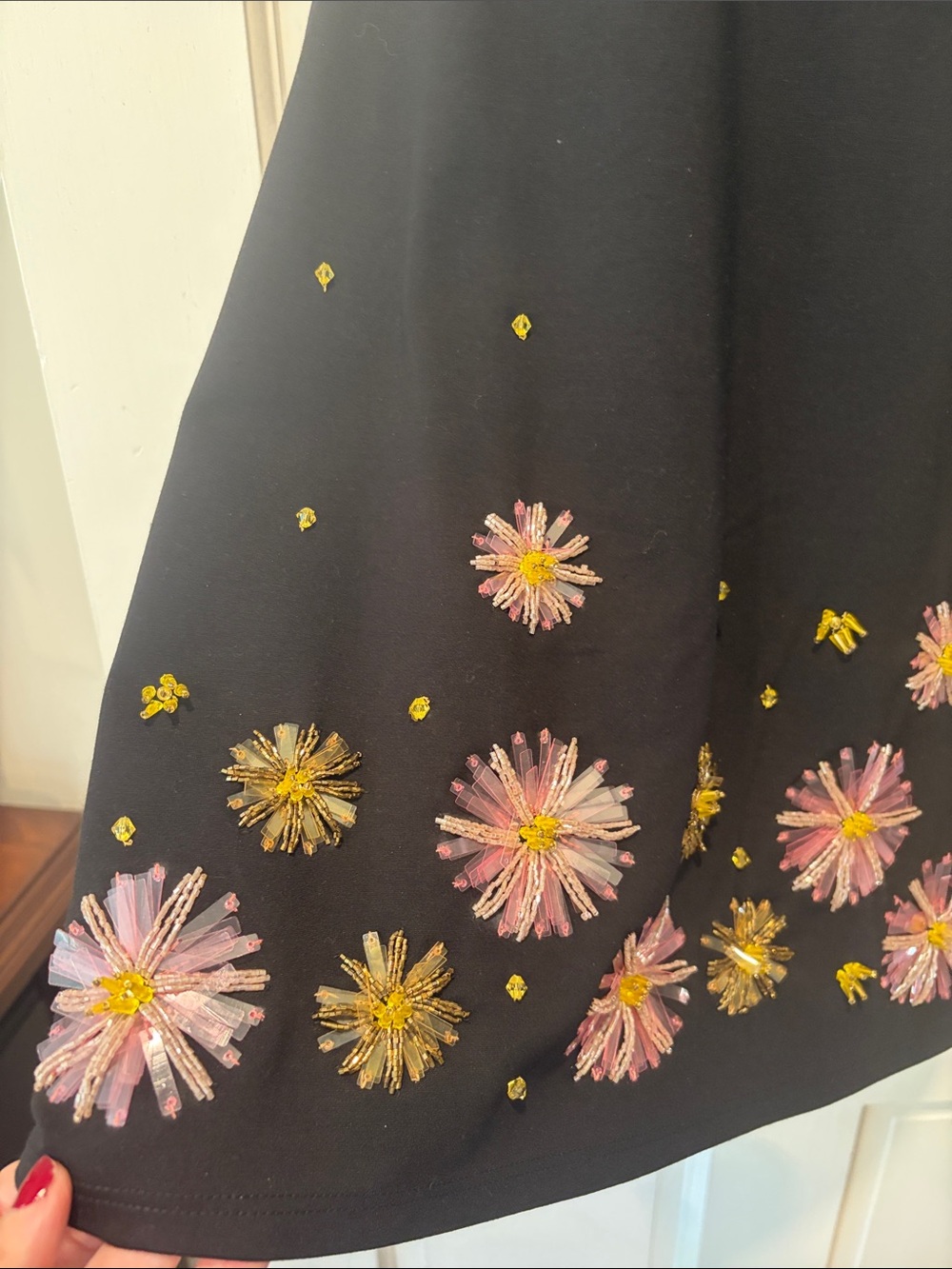 STAUD Black Beaded Mercer dahlia daydream Mini Dress Pink &Gold - Picture 6 of 8